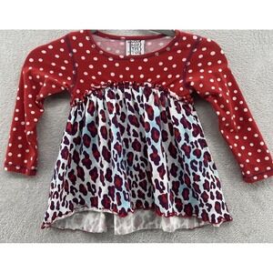 Miss Tee V-Us Shirt Girls Sz 4/5 Red Polka Dot Leopard Print Long Sleeve